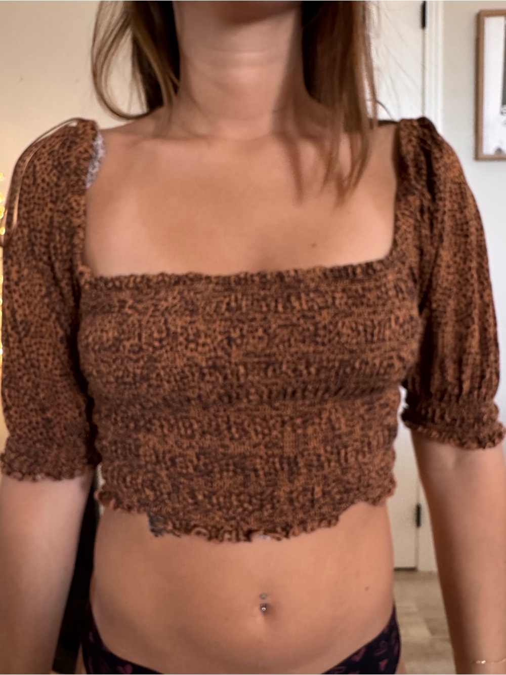 Urban Outfitters Brown Smocked Square-Neck Crop Top